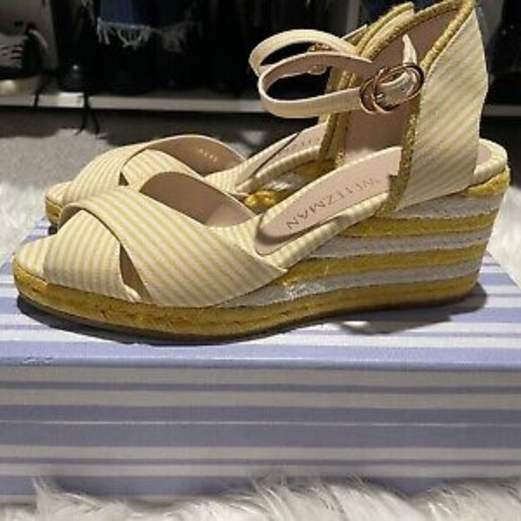 NEW -- STUART WEITZMAN Mirela Stripe Canvas Heels Espadrille -- Sunflower. - Picture 5 of 5